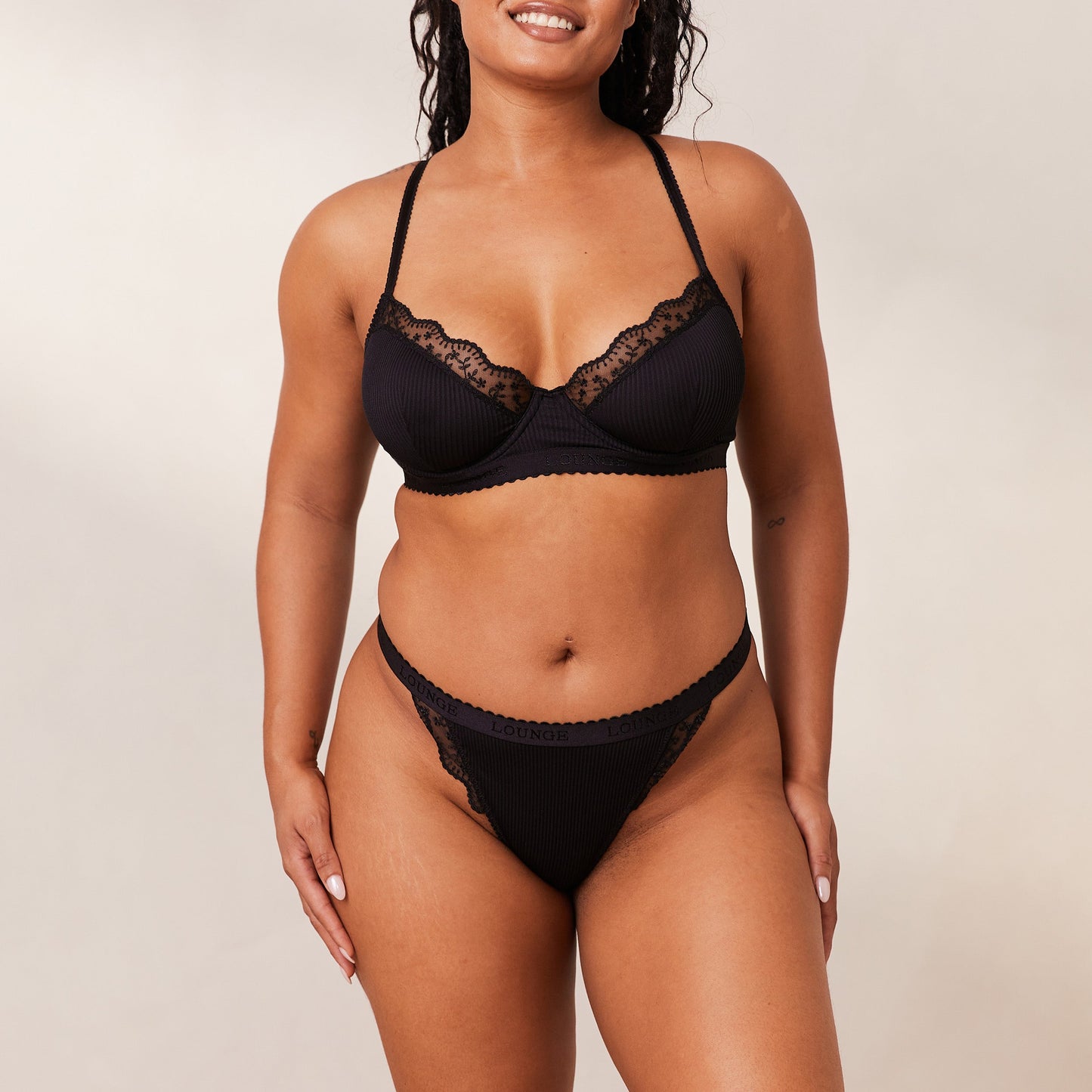 Ribbed Balcony Bra  - Black