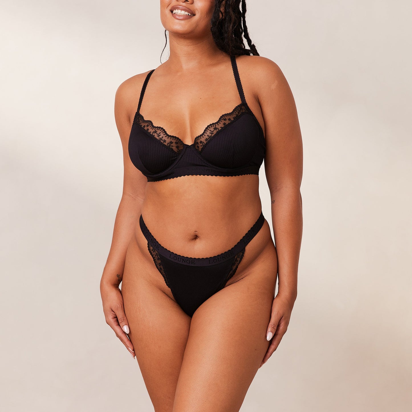 Ribbed Balcony Bra  - Black