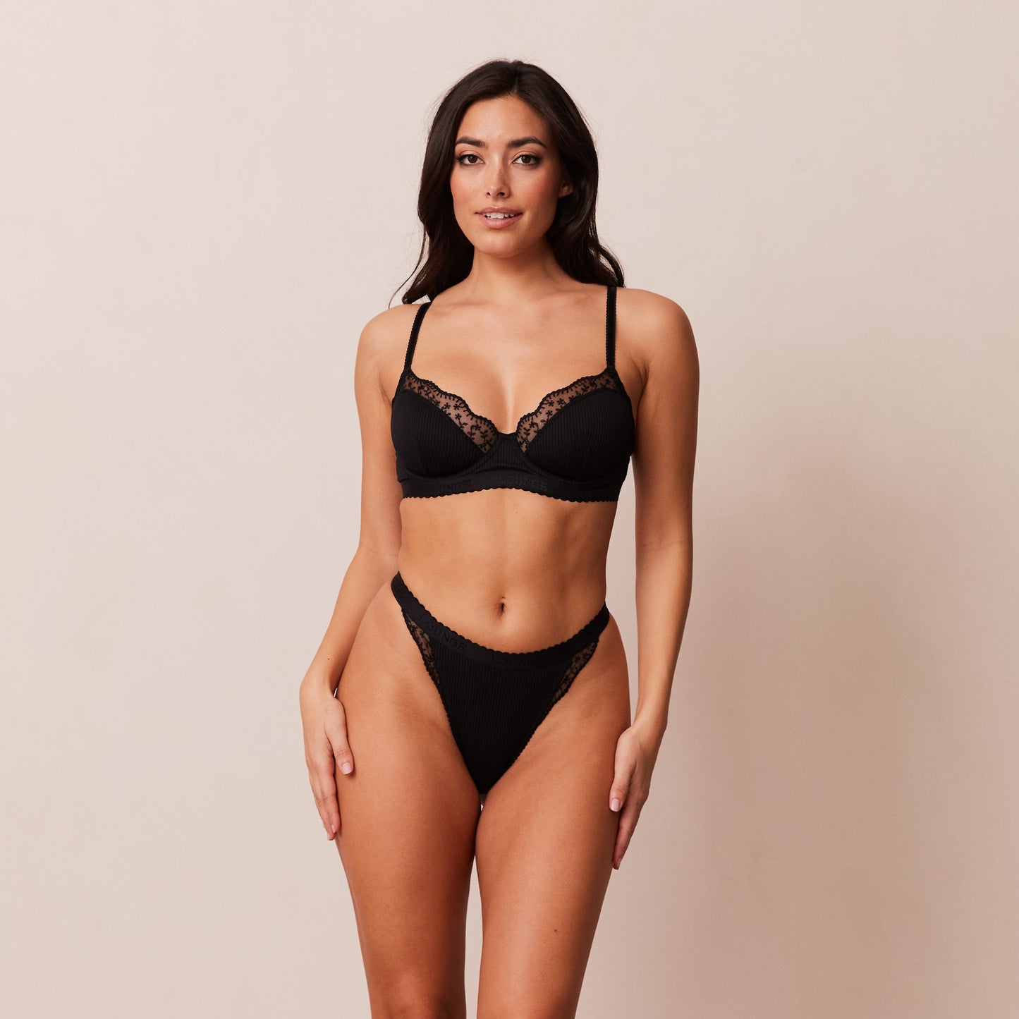 Ribbed Balcony Bra  - Black