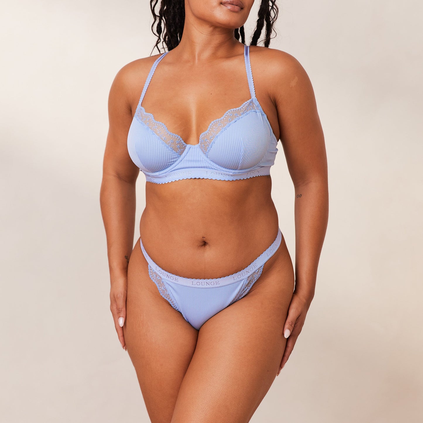 Ribbed Balcony Bra  - Blue