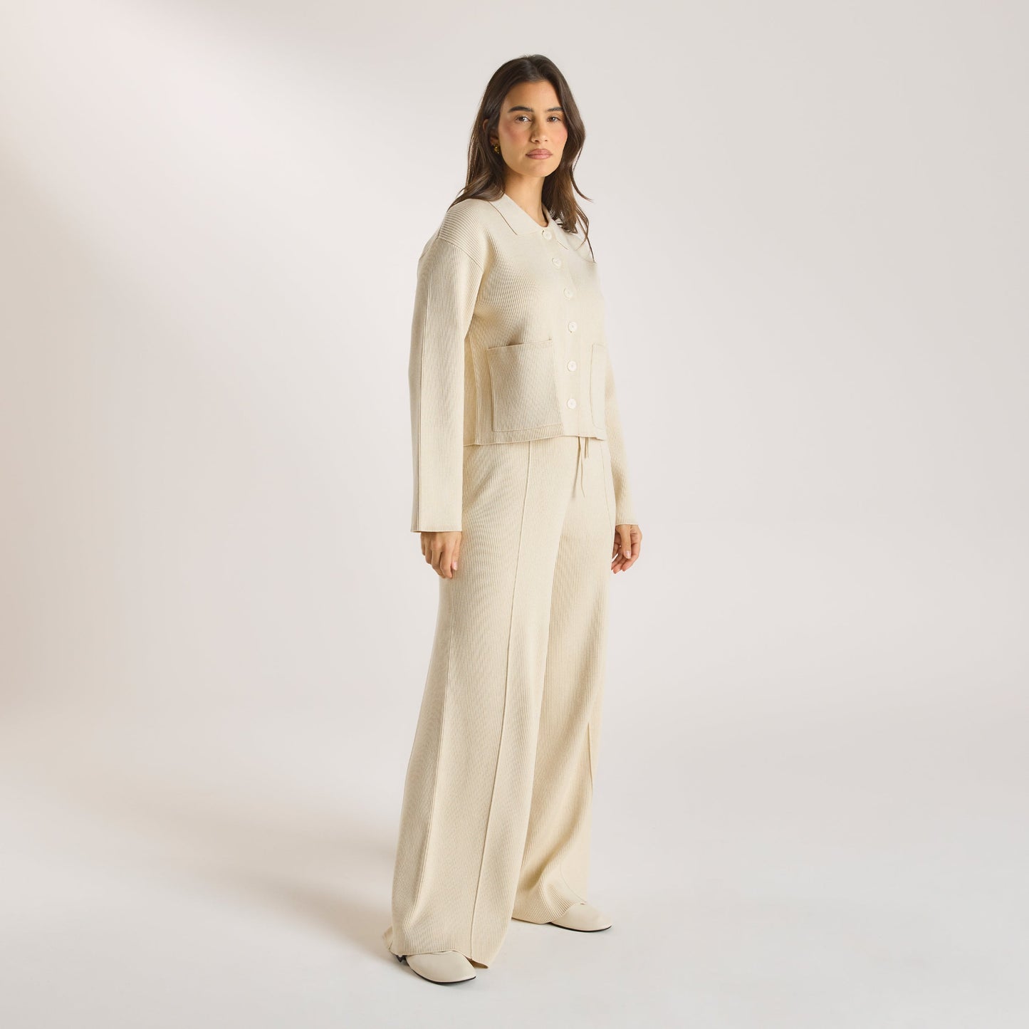 Wide Leg Knitted Pants - Cream
