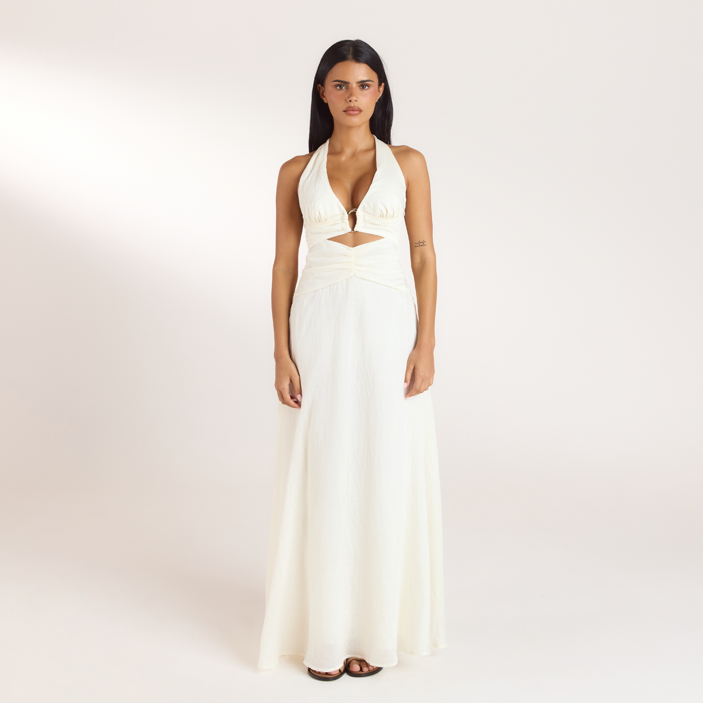 Ruched Tencel Maxi Dress - Cream