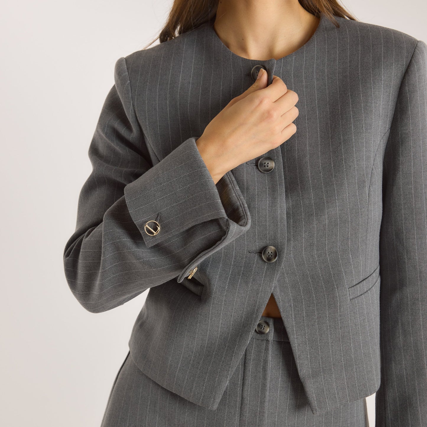 Structured Jacket - Grey Pinstripe