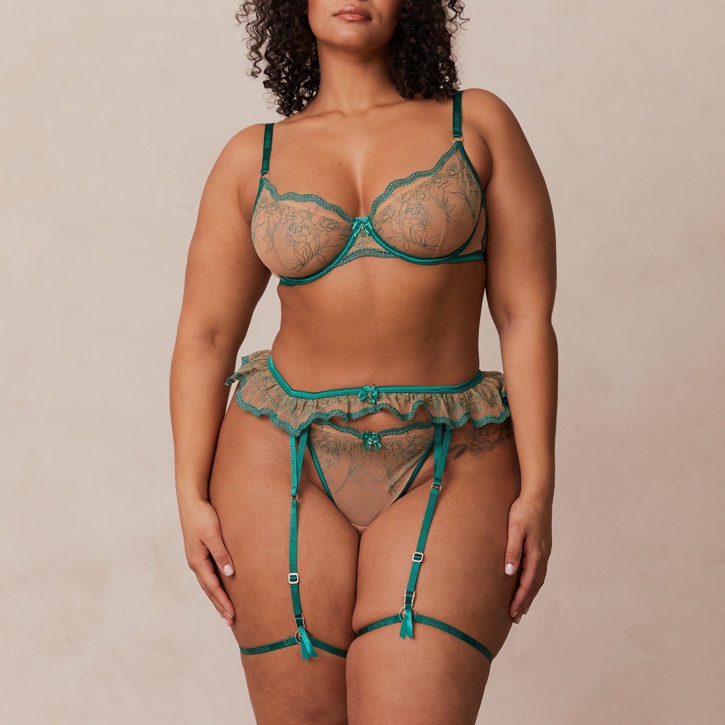 Celine Intimates Thong & Suspender Belt - Green