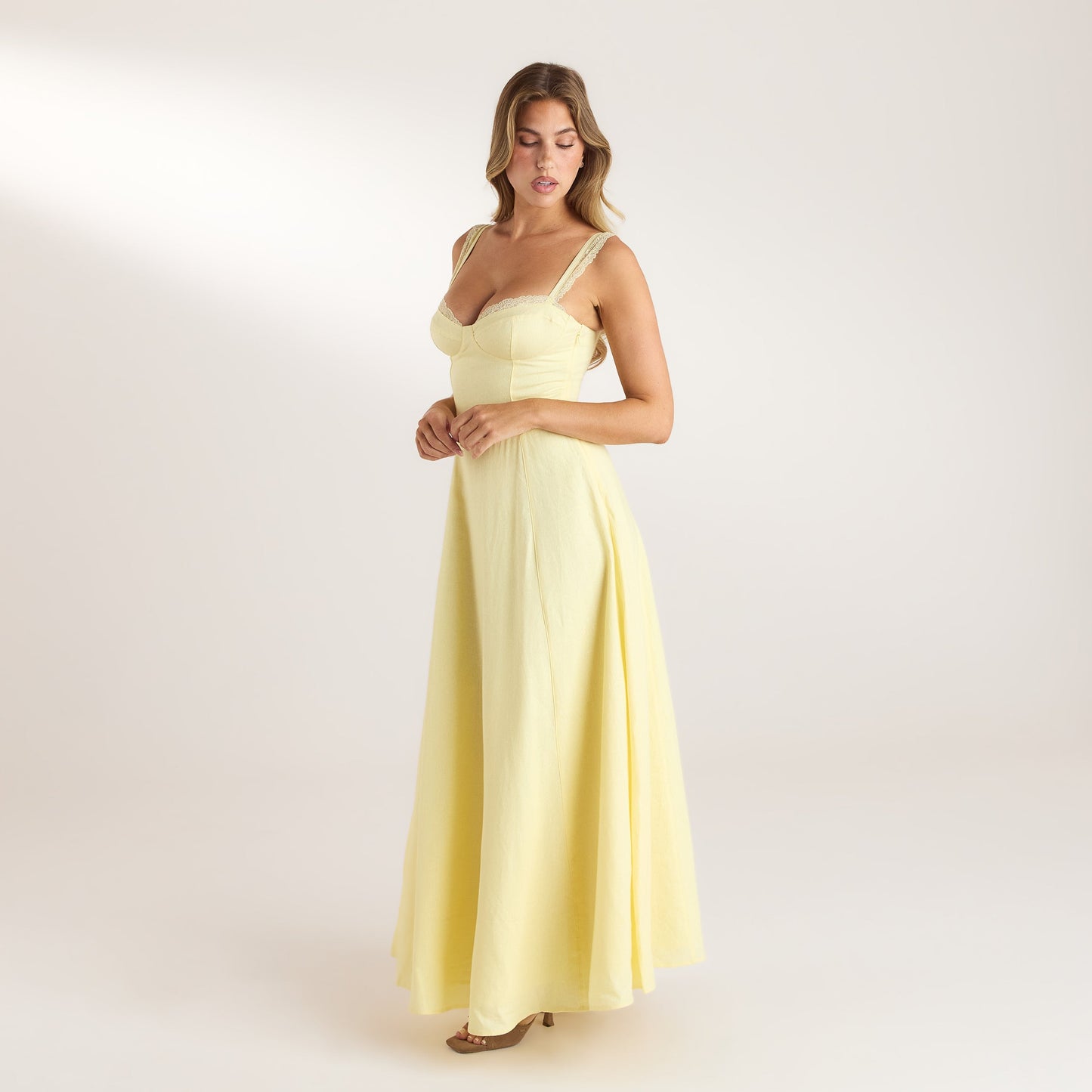 Lace Trim Maxi Dress - Lemon