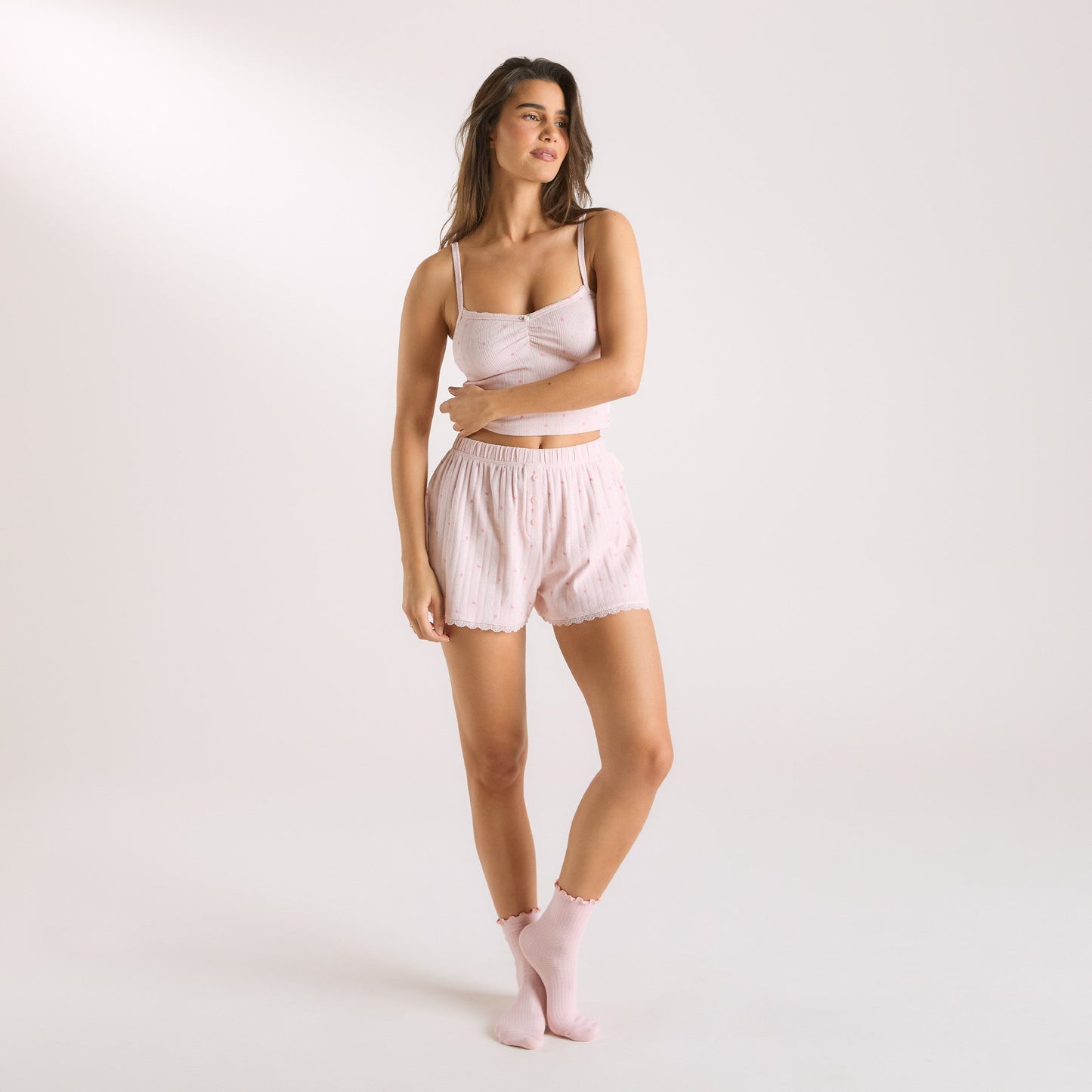 Pointelle Pajama Shorts - Pink Floral
