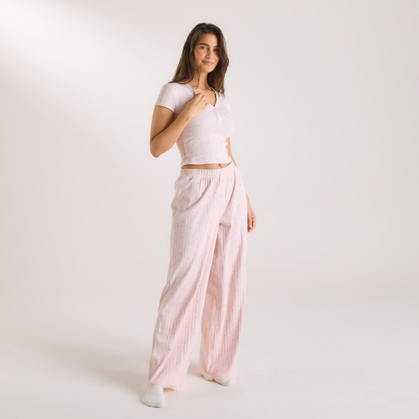Pointelle Pajama Top - Pink Floral