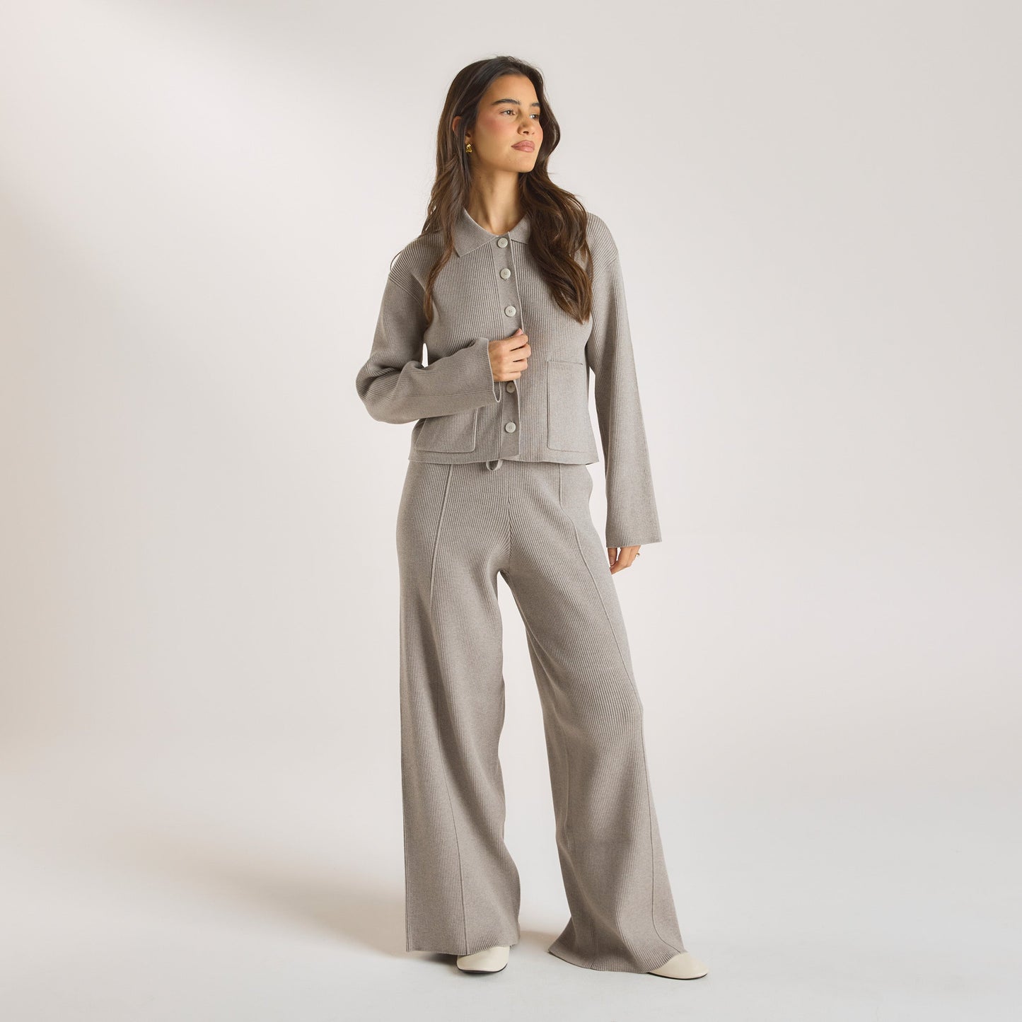 Knitted Oversized Shirt - Warm Grey