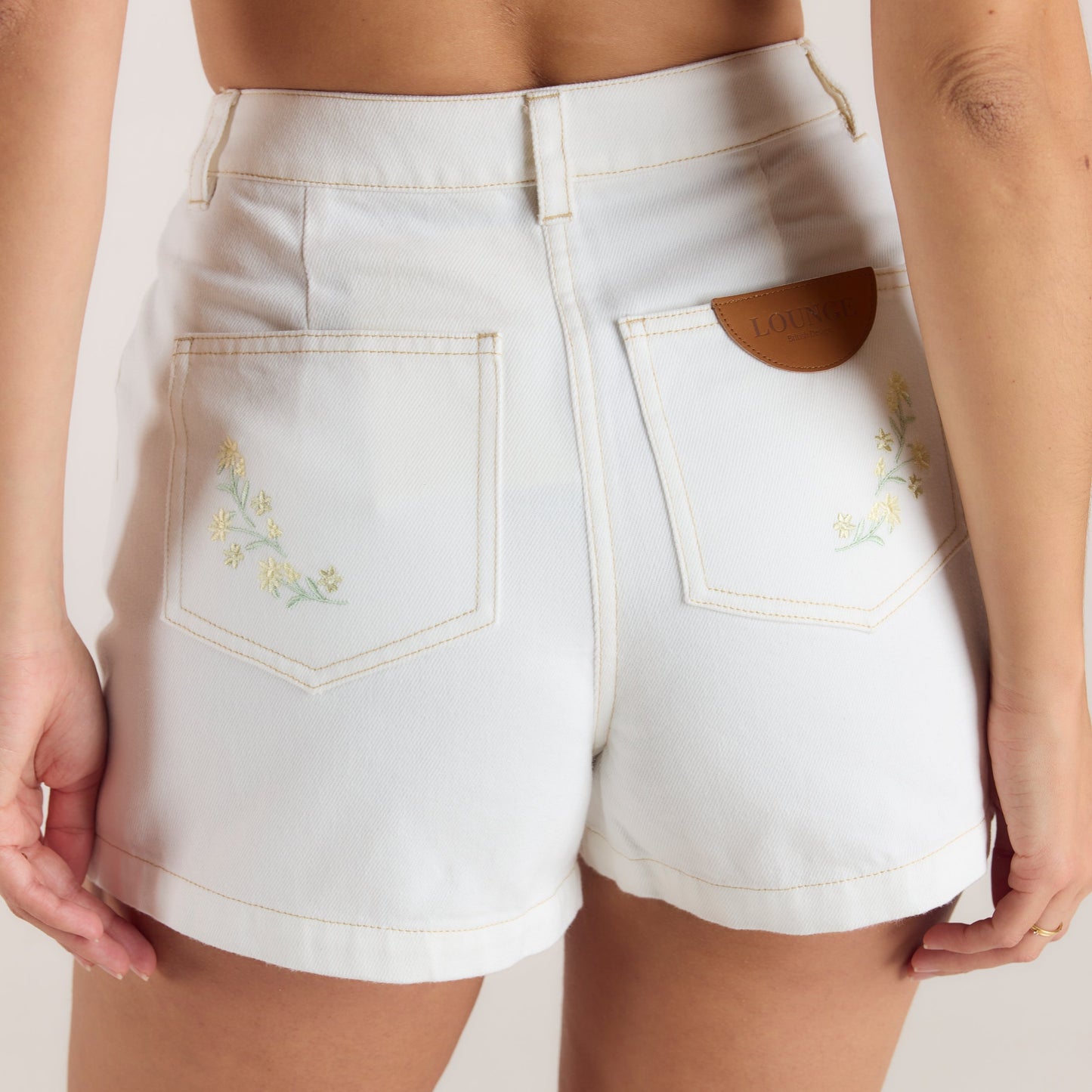 Embroidered Denim Shorts - White