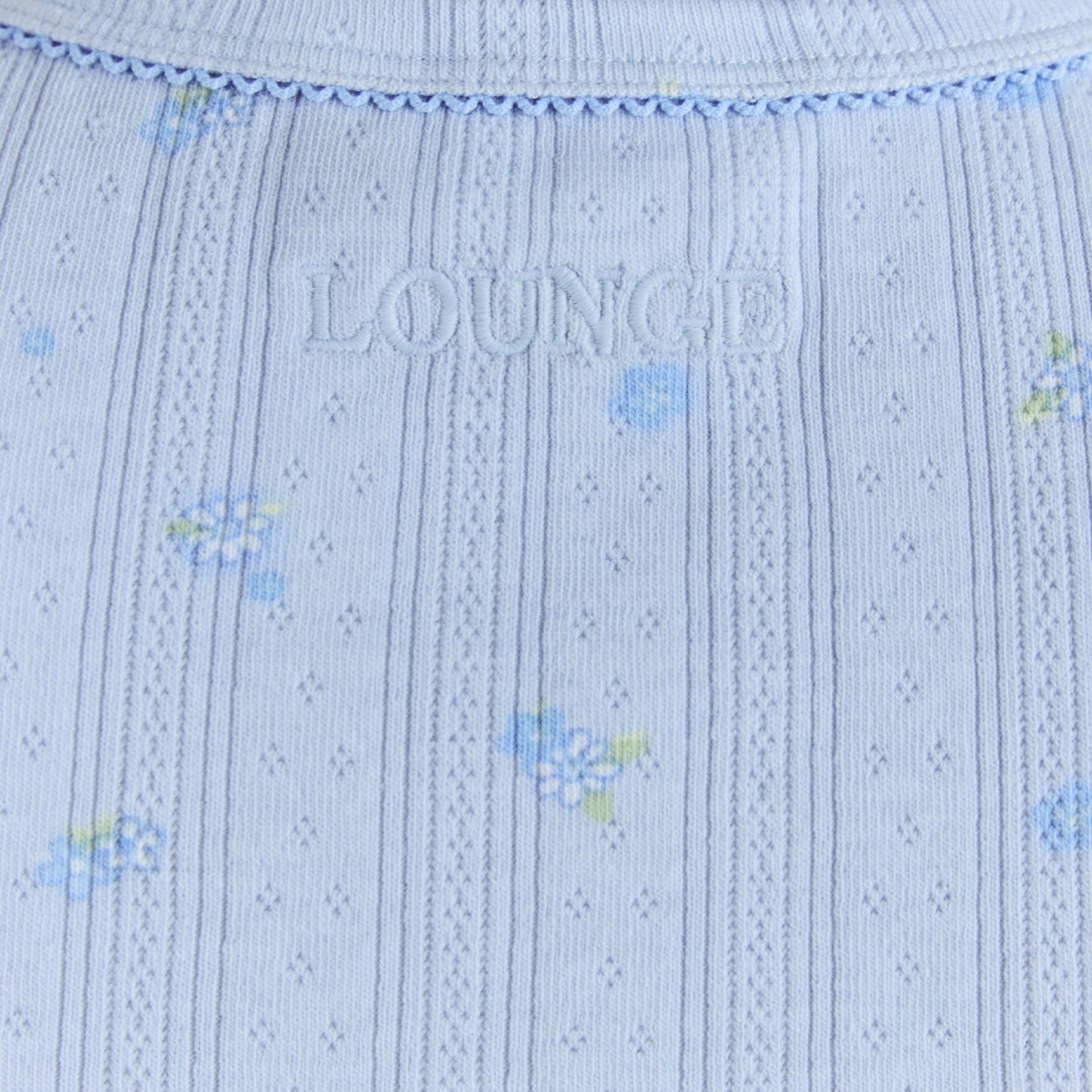 Pointelle Fitted Pajama Top - Blue Floral