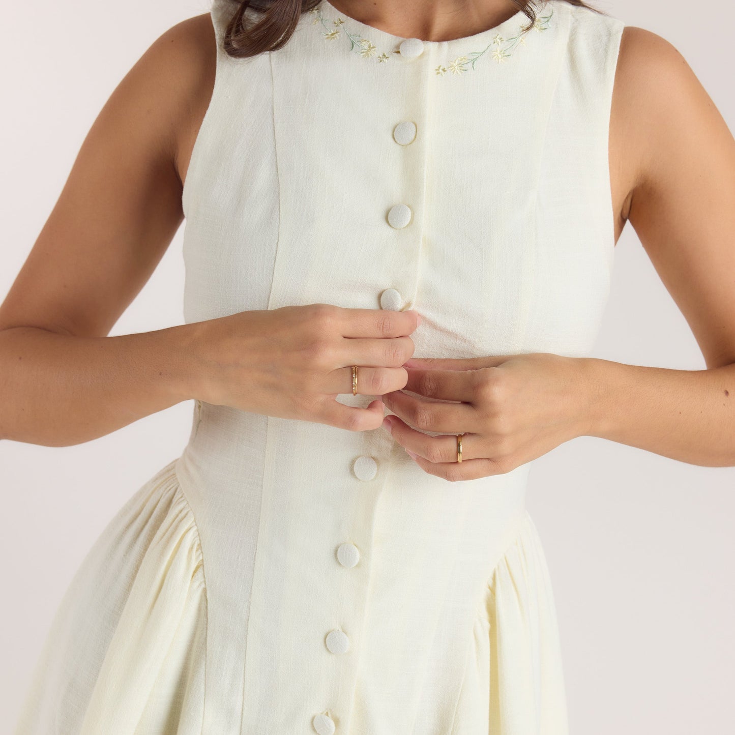 Embroidered Mini Dress - Cream