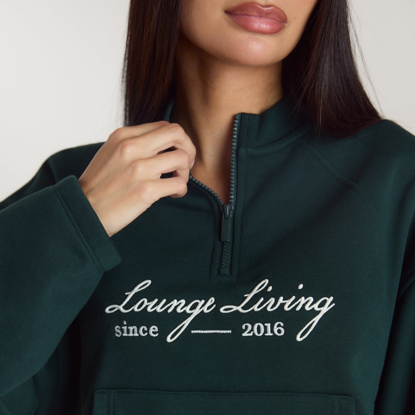 Lounge Living Quarter-Zip Jumper - Forest Green