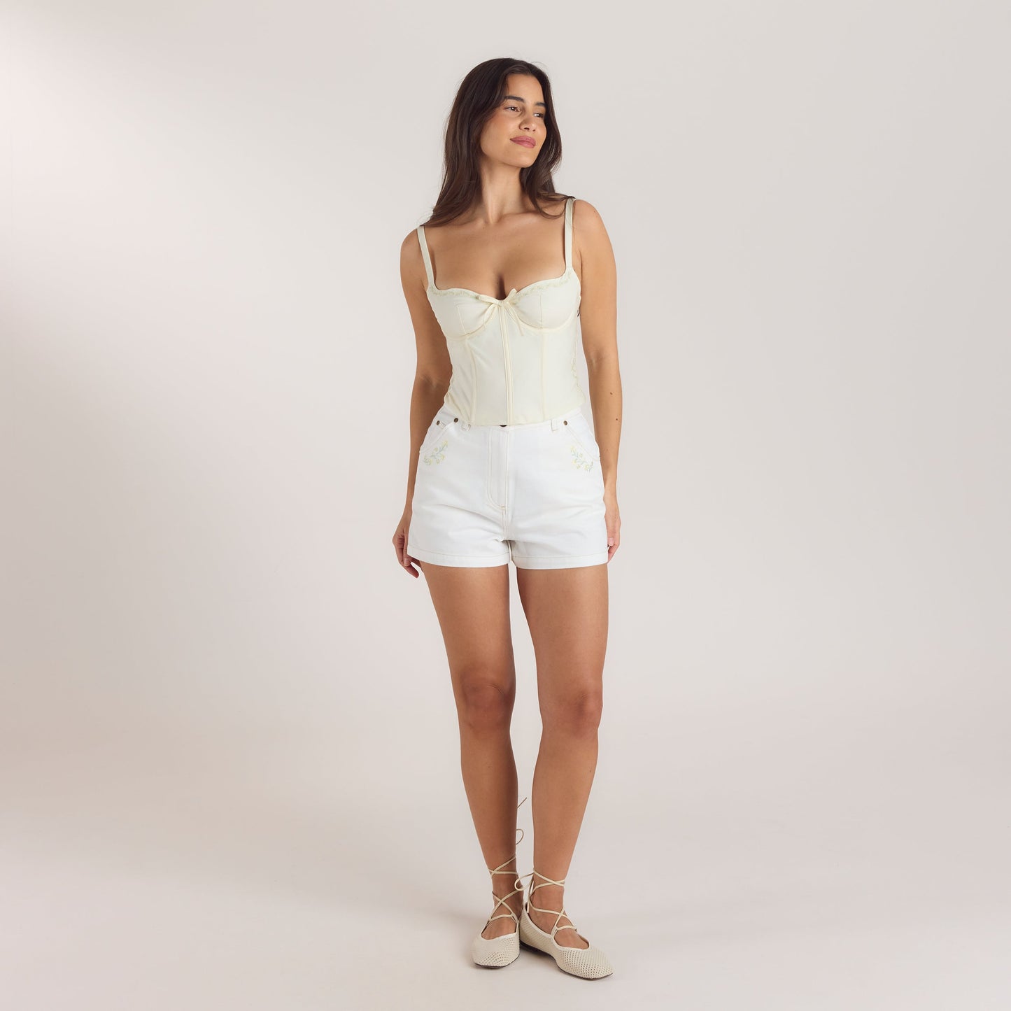 Embroidered Floral Corset Top - Buttercream