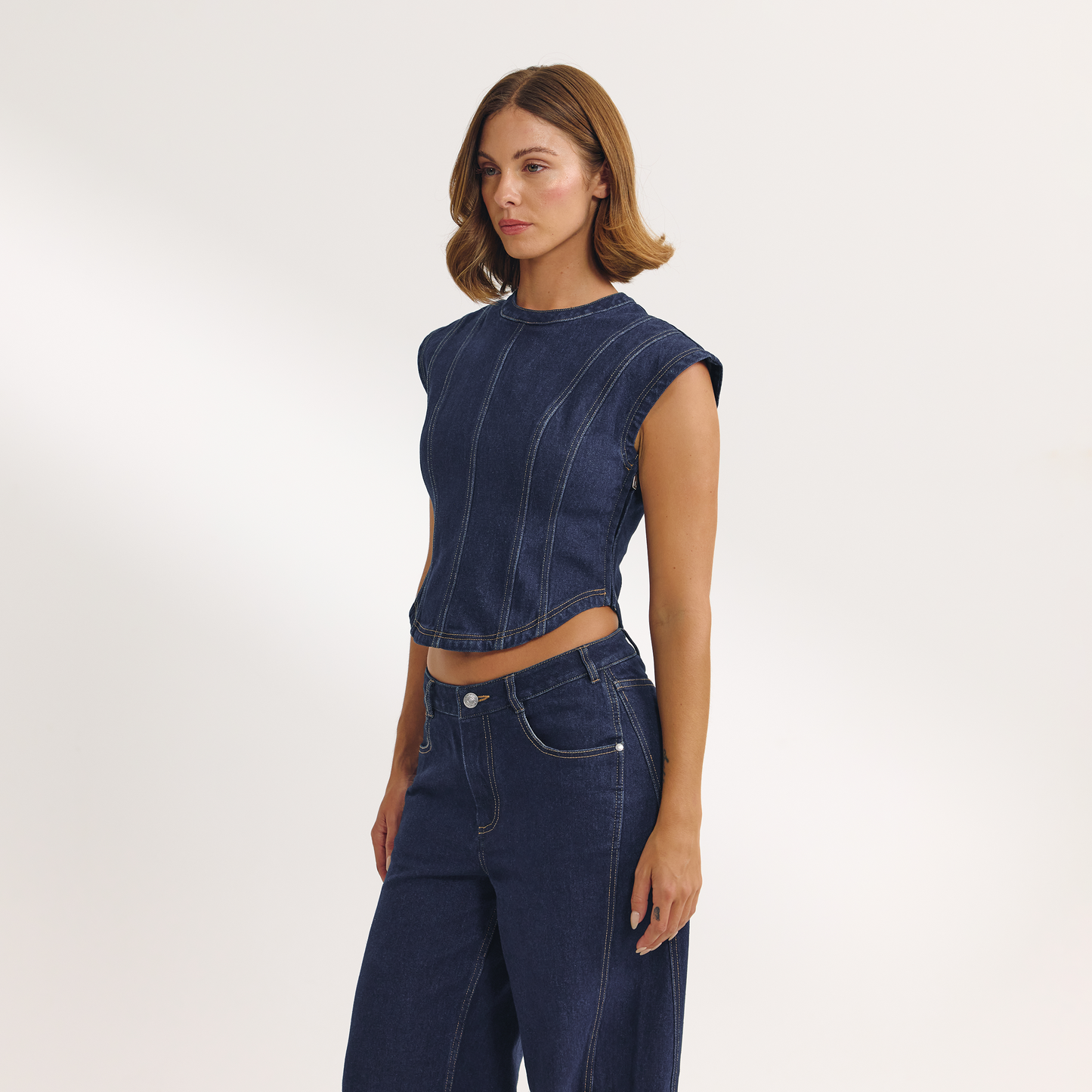 Fitted Denim Top - Indigo Blue