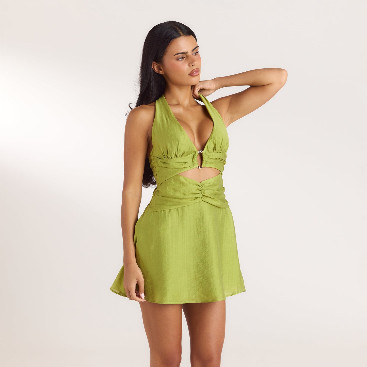Ruched Tencel Mini Dress - Lime