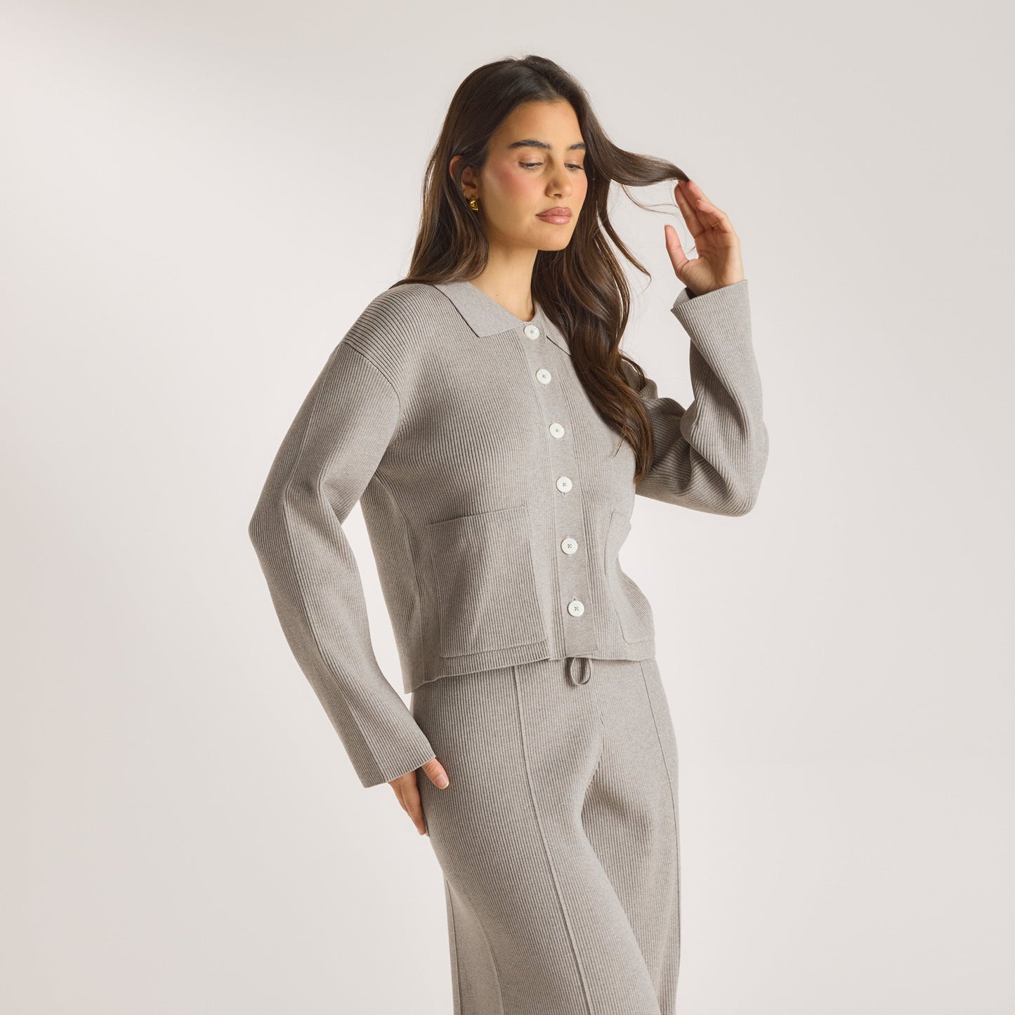 Knitted Oversized Shirt - Warm Grey