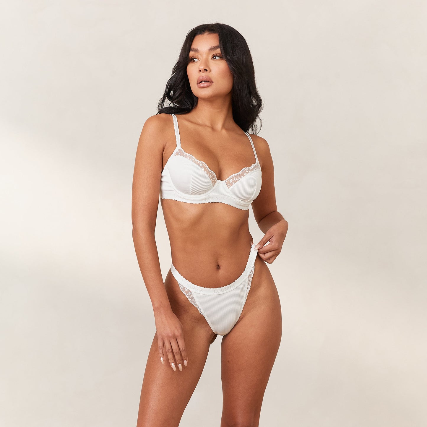 Ribbed Balcony Bra  - White