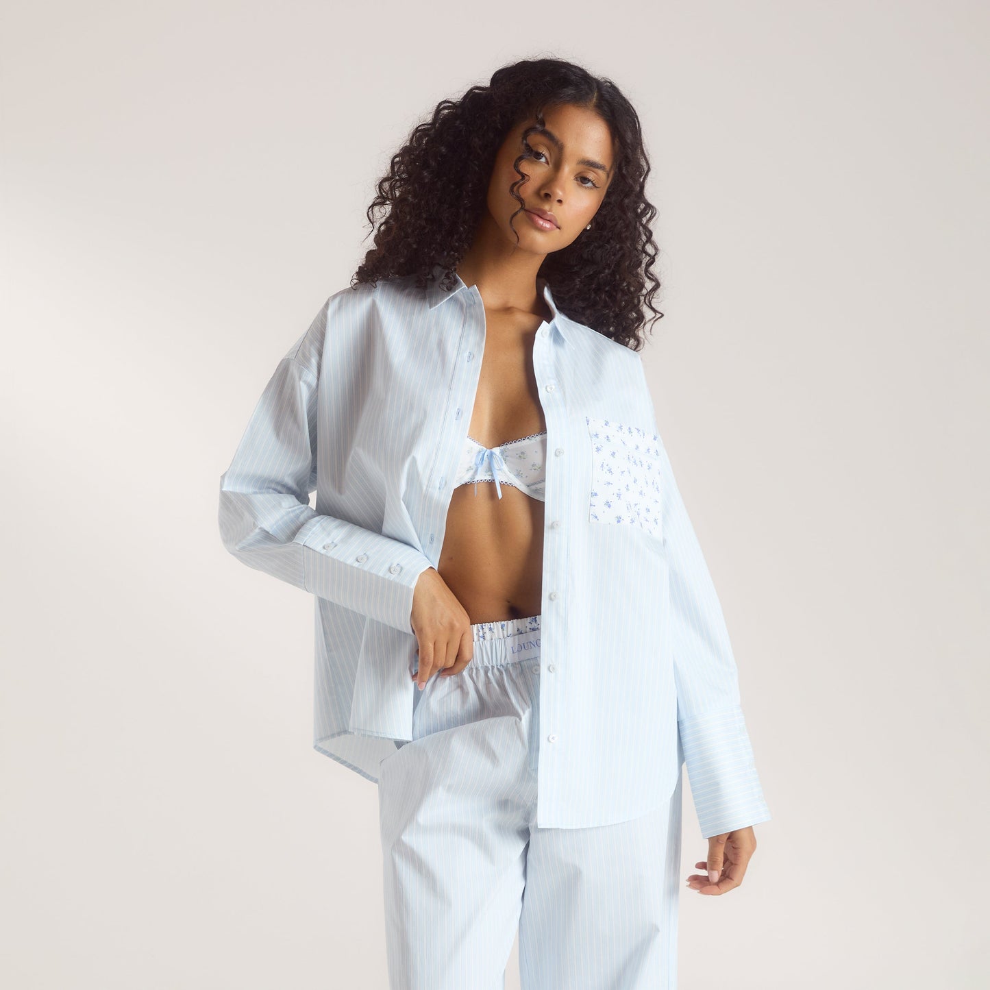 Bloom & Stripe Pyjama Shirt - Blue