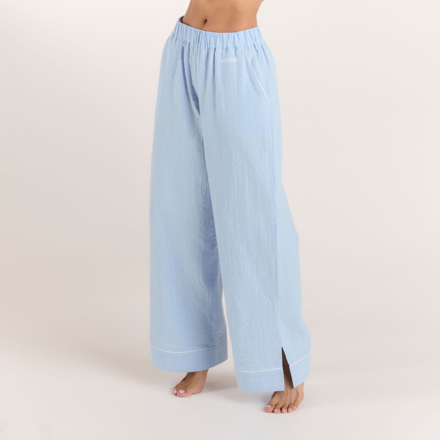 Textured Cotton Pajama Pants - Blue