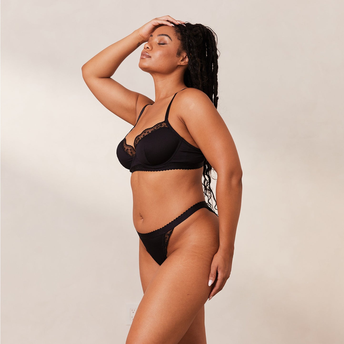 Ribbed Balcony Bra  - Black