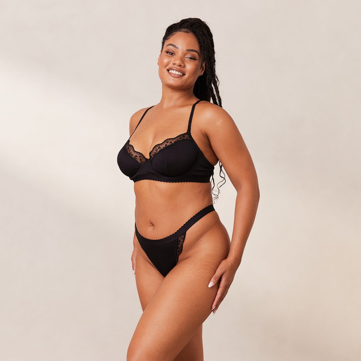 Ribbed Balcony Bra  - Black