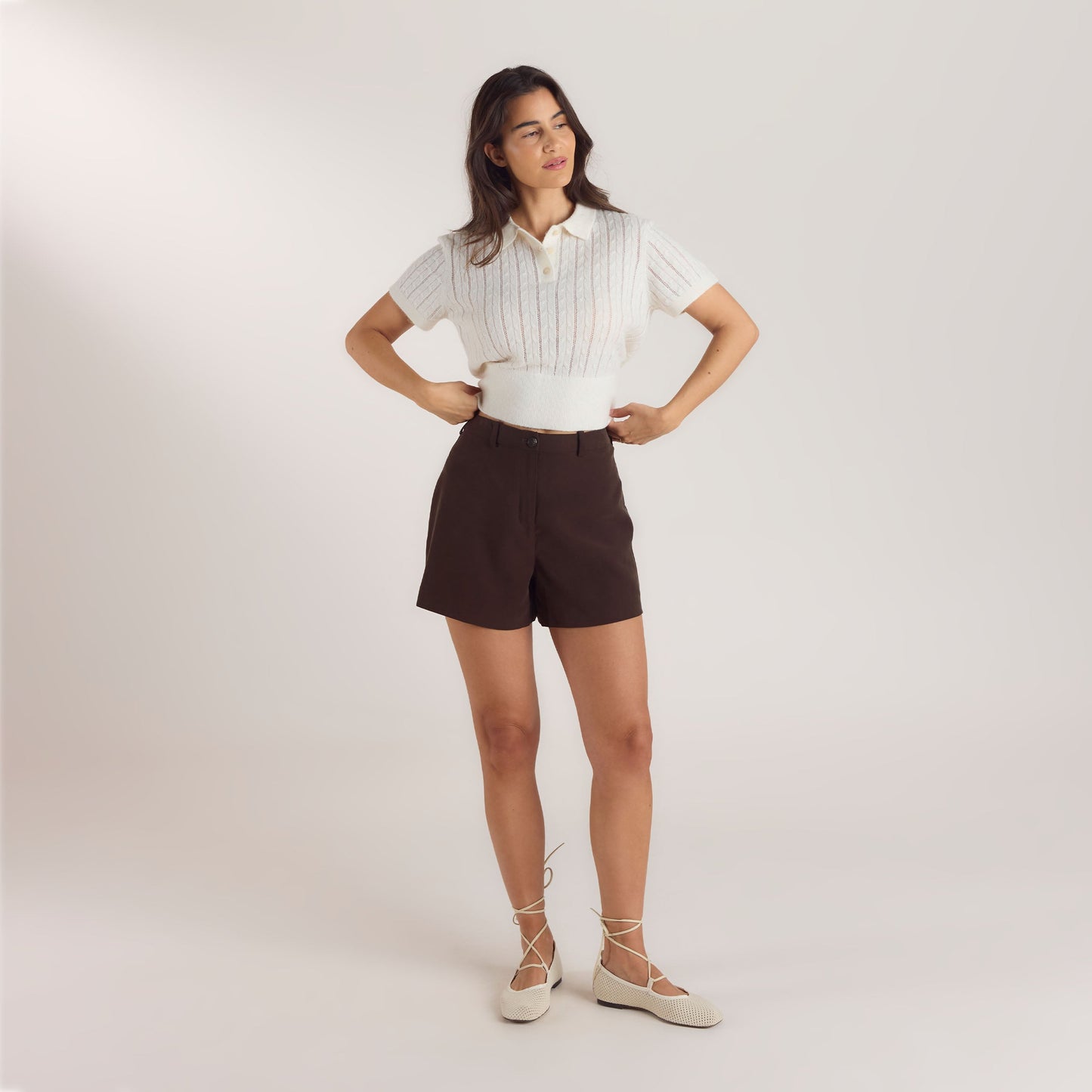 High-Waisted Tailored Shorts - Chocolate