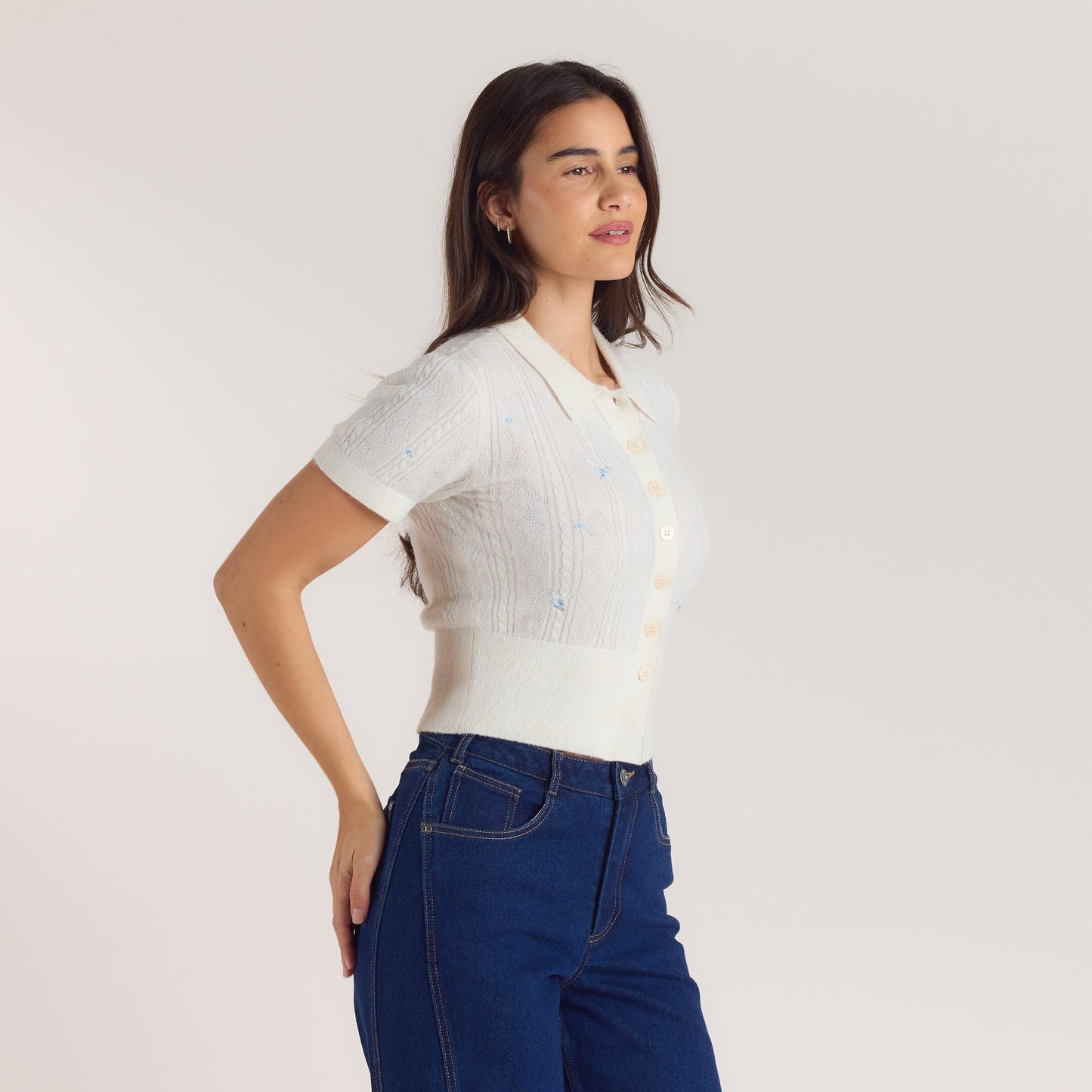 Embroidered Knitted Top - Cream