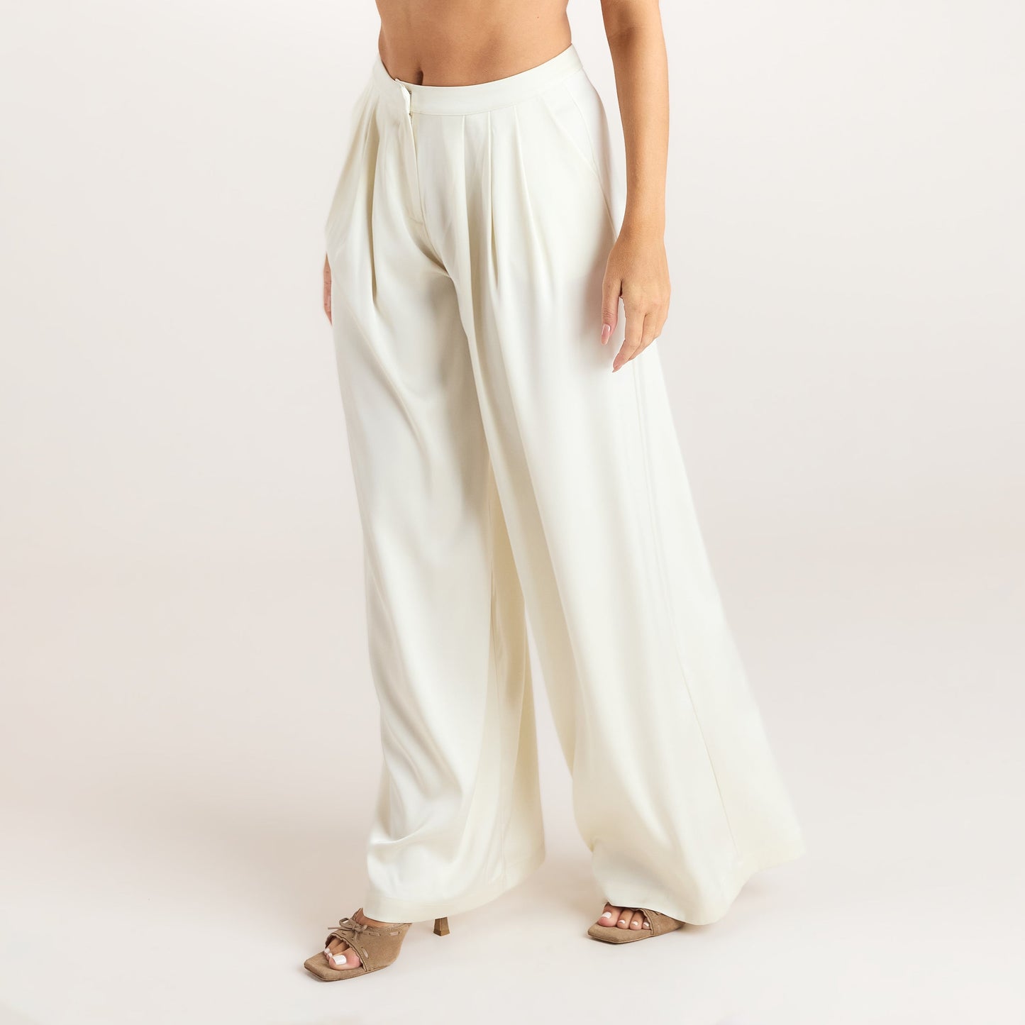 Satin Pleated Pants - Cream
