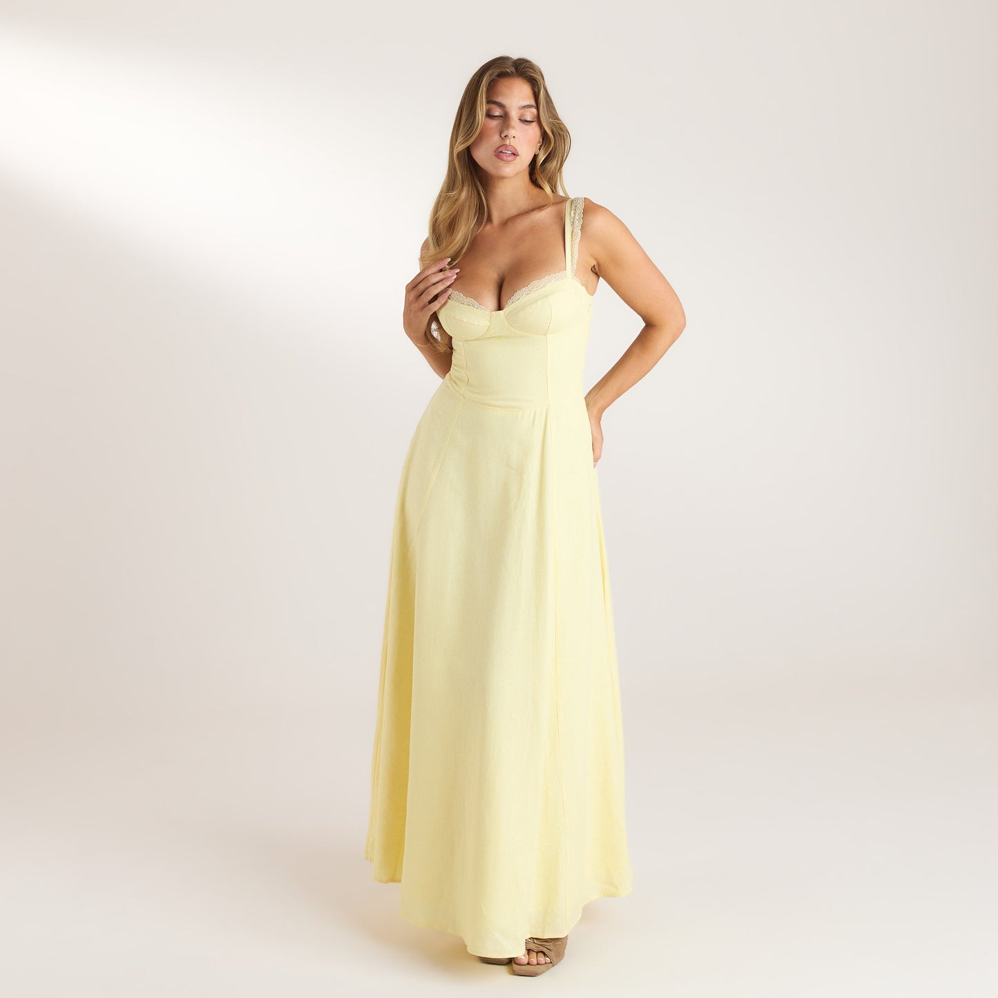 Lace Trim Maxi Dress - Lemon