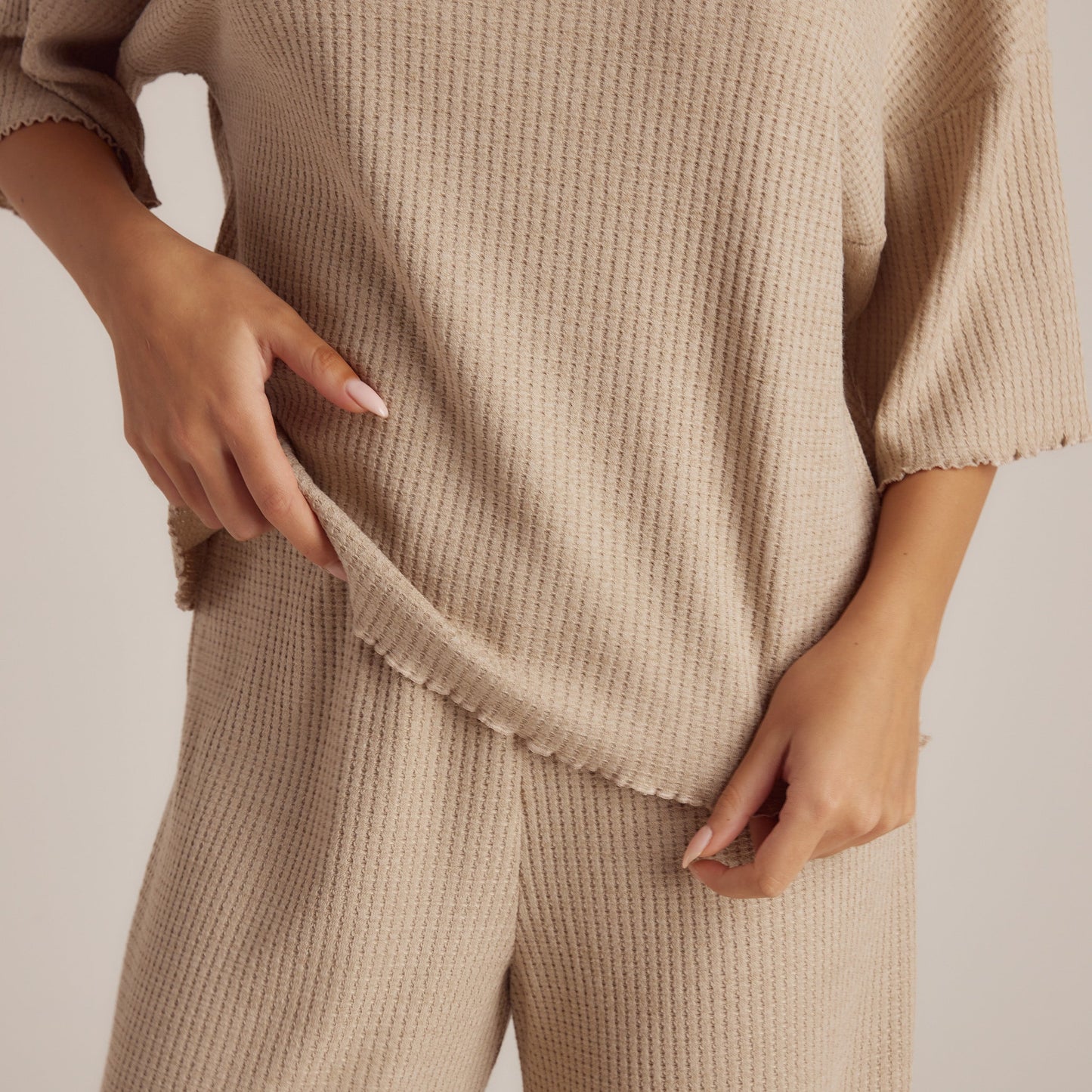Soft Waffle Pajama Top - Mink