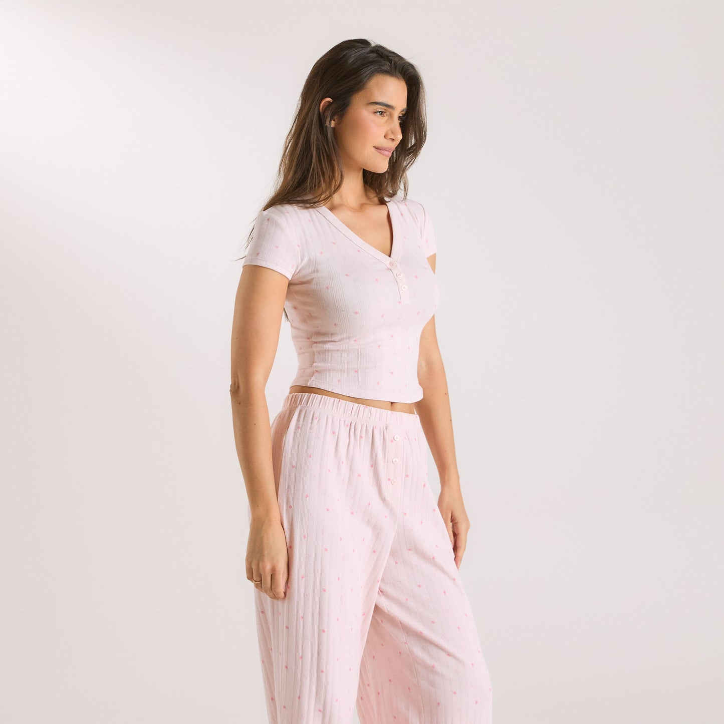 Pointelle Pajama Top - Pink Floral