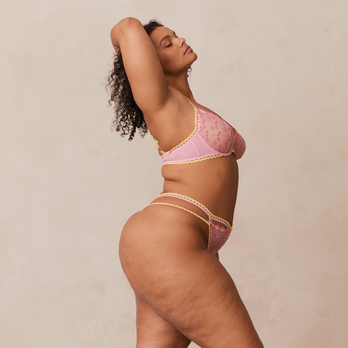 Daisy Embroidered Balcony Bra  - Pink