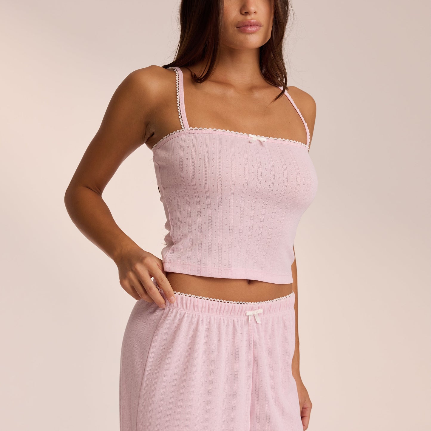 Pointelle Strappy Pajama Top - Pink