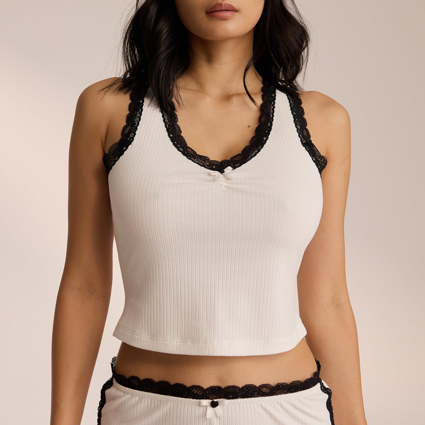 Lace Vest Pajama Top - White