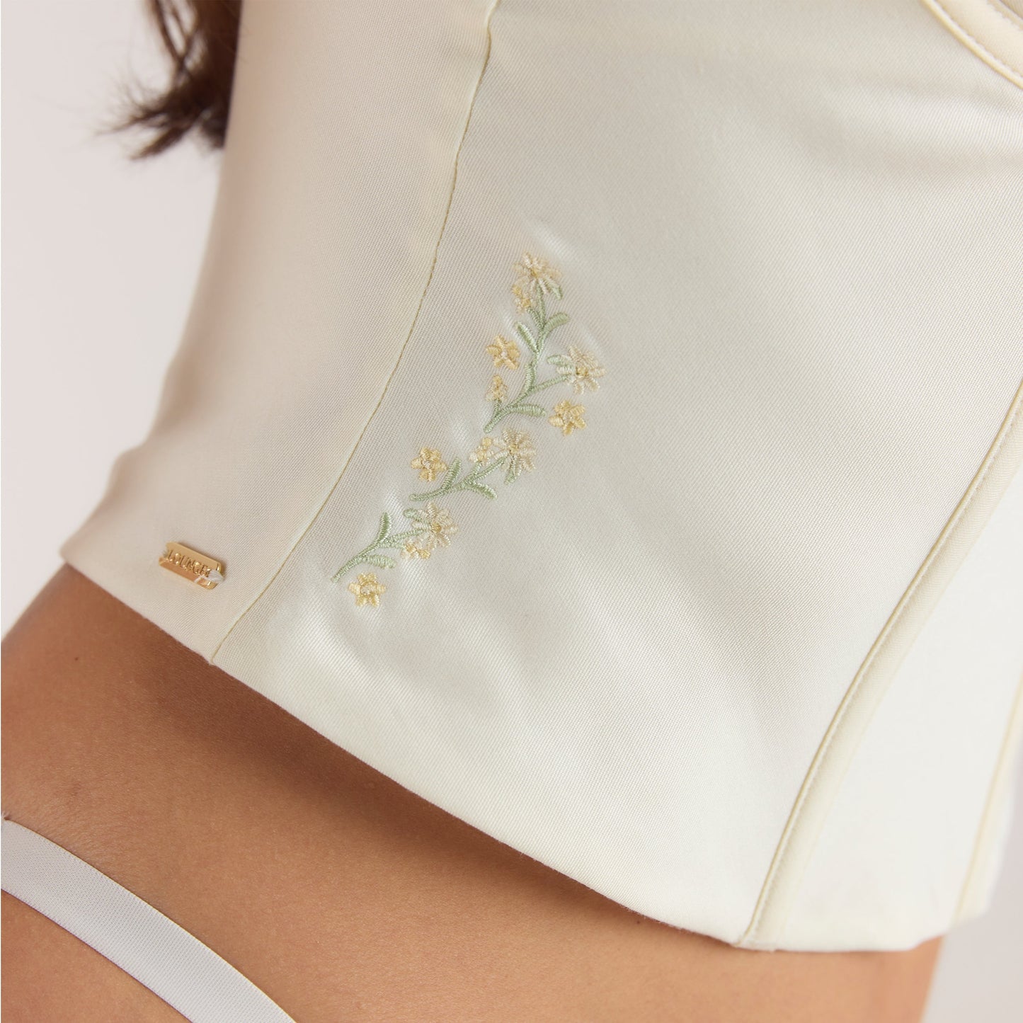 Embroidered Floral Corset Top - Buttercream