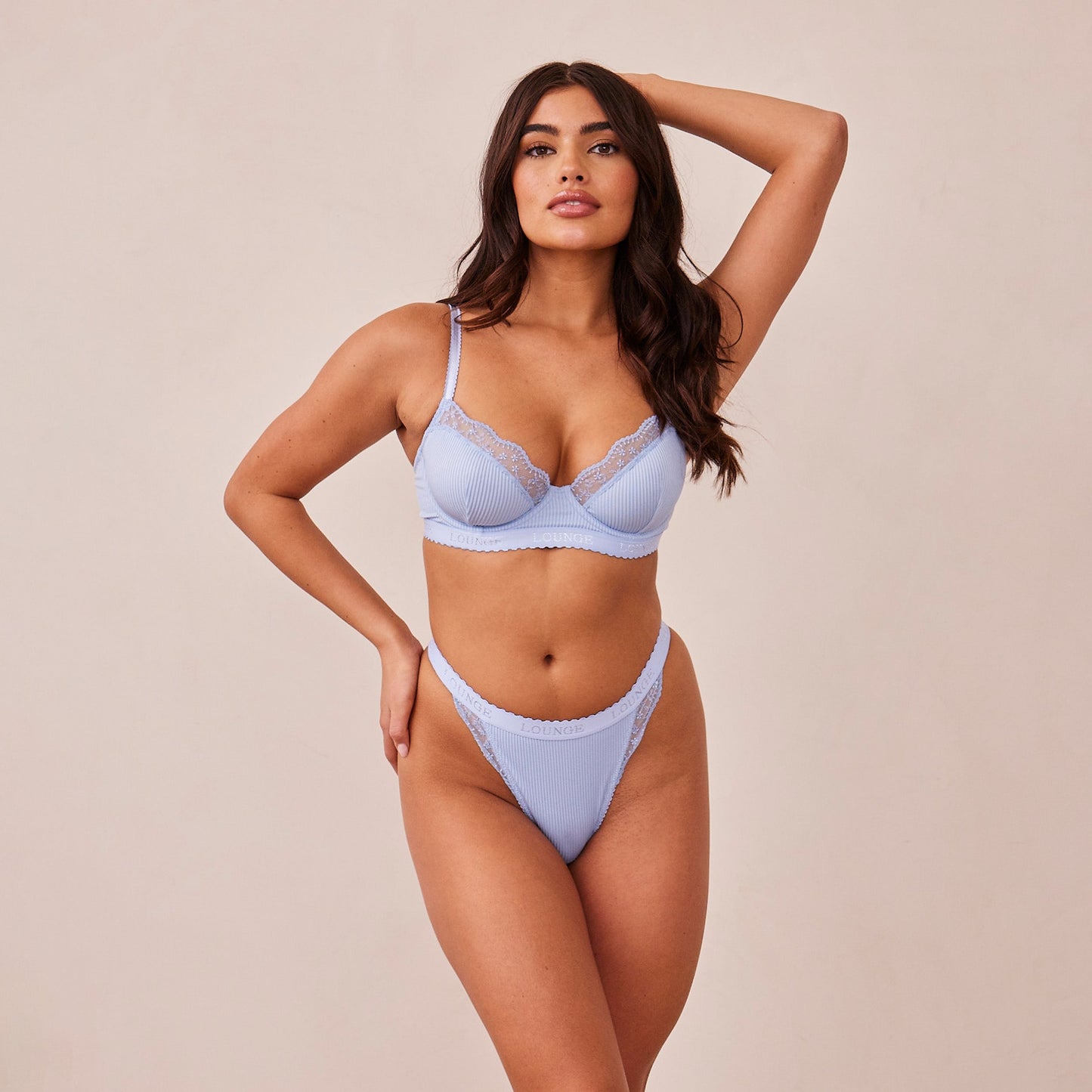 Ribbed Balcony Bra  - Blue
