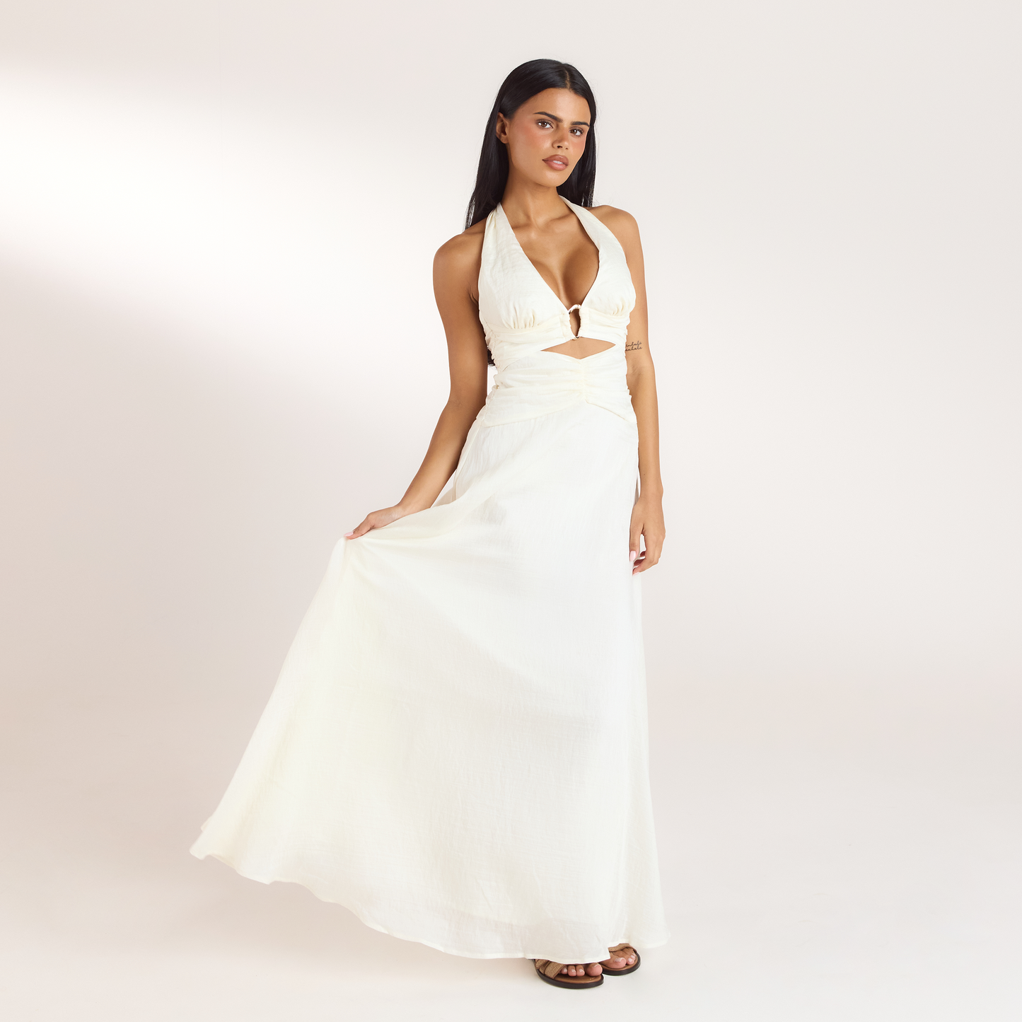 Ruched Tencel Maxi Dress - Cream