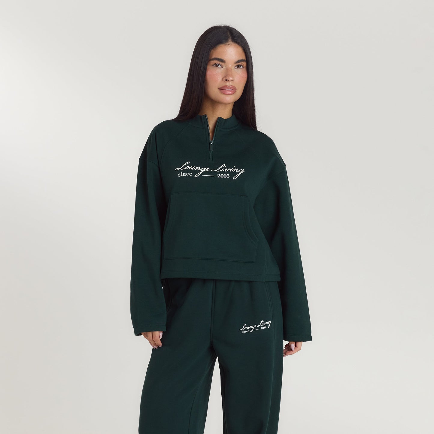 Lounge Living Quarter-Zip Jumper - Forest Green