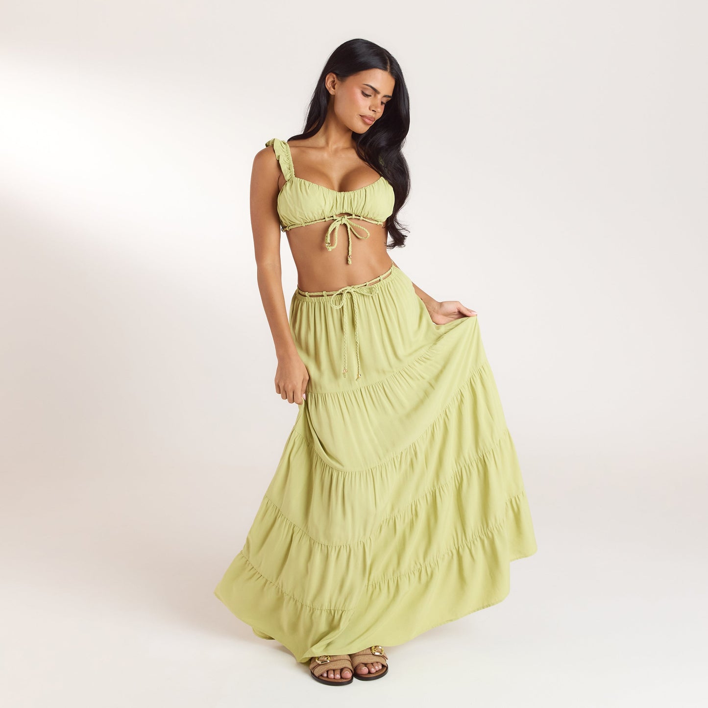 Ruched Bralette (Set) - Washed Lime