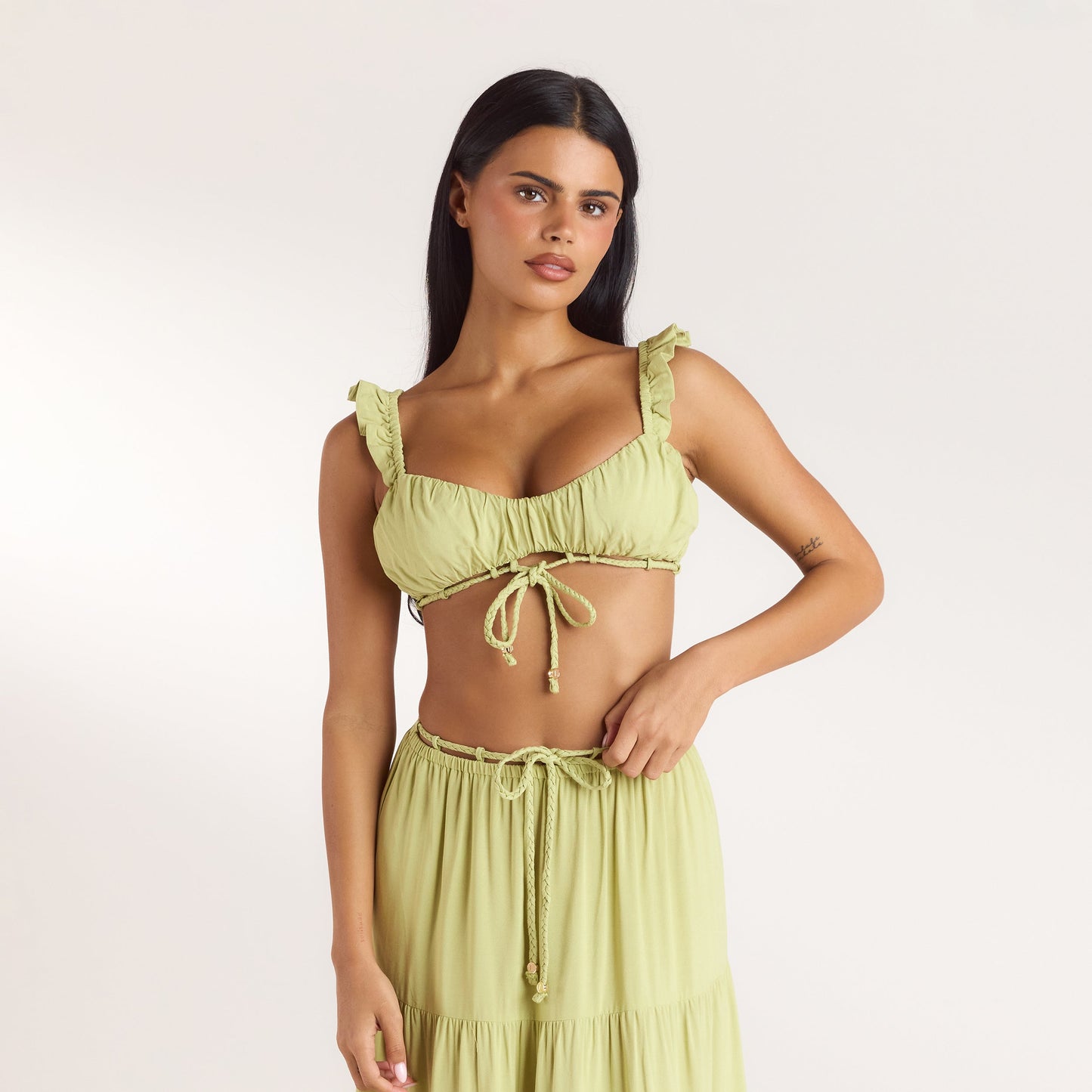 Ruched Bralette (Set) - Washed Lime