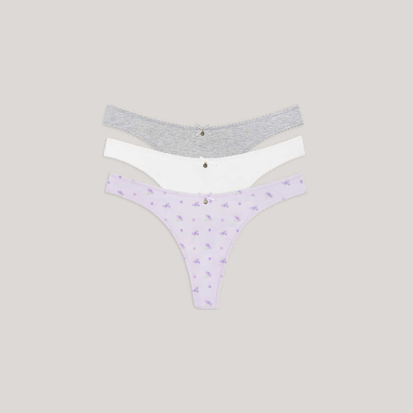 Cotton Kisses Thongs (3-Pack) - Lilac Print