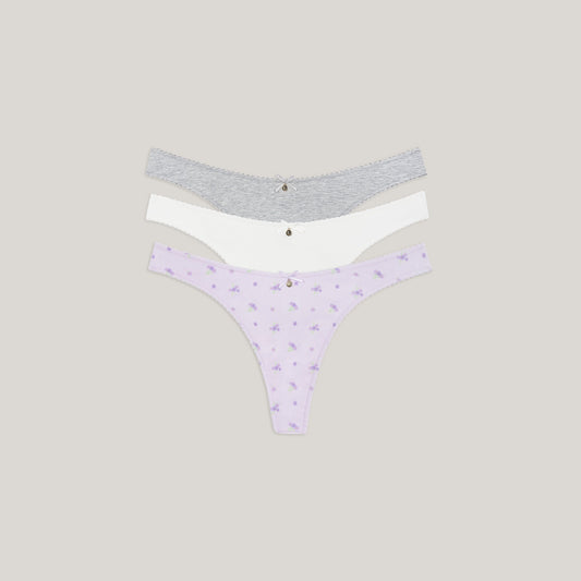 Cotton Kisses Thongs (3-Pack) - Lilac Print