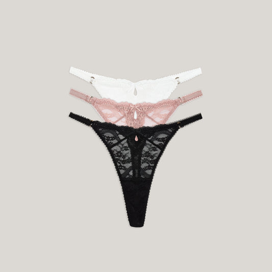 Lace Thongs (3-Pack) - Neutral
