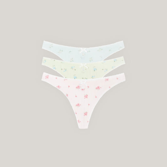 Pointelle Thongs (3-Pack) - Pastel Print